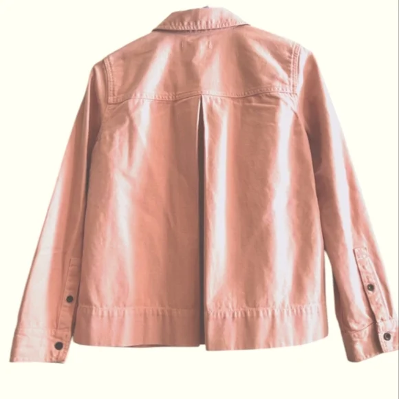 Madewell Northward Cropped Denim Jacket Blush Button Front & Cuffs Cotton Sz XXS - Picture 7 of 15
